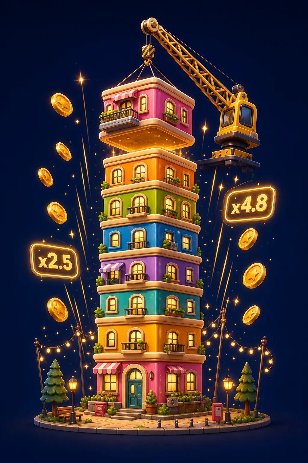 Tower Rush Screenshot - Turm mit Multiplikator x3,24 und Cash-Out-Button